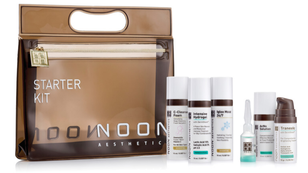 Noon Aesthetics Starter Kit Products and bag